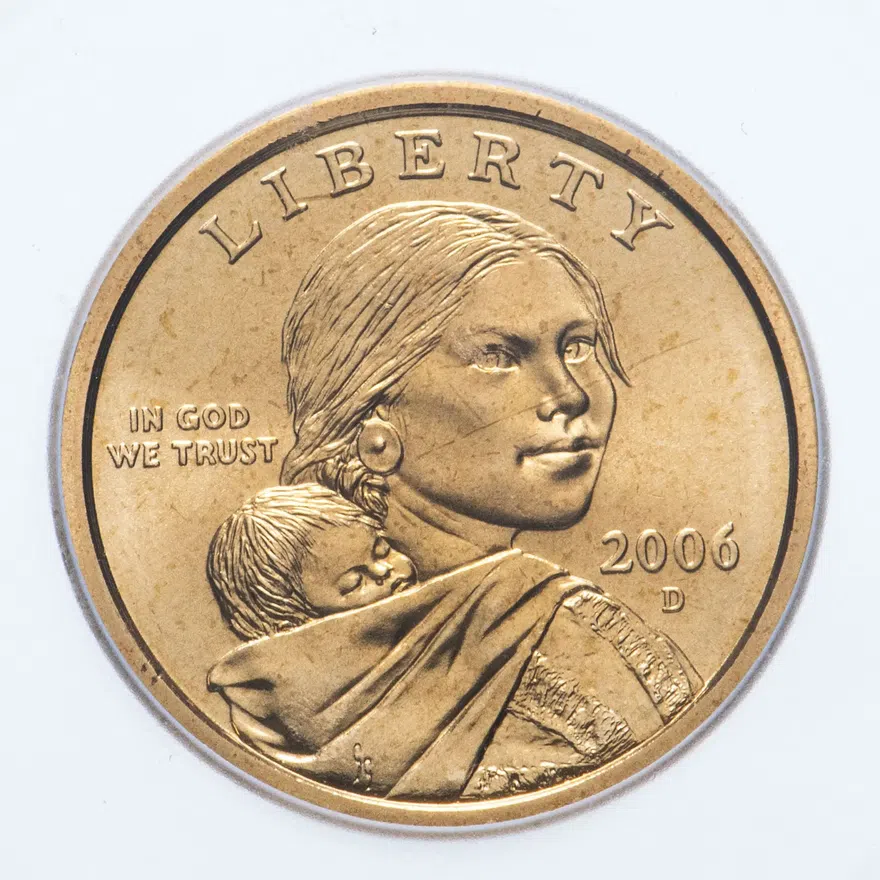 США 1 доллар (dollar) 2006 D Sacagawea dollar (Сакагавея доллар - парящий орёл) в слабе ICG SP69, реверс