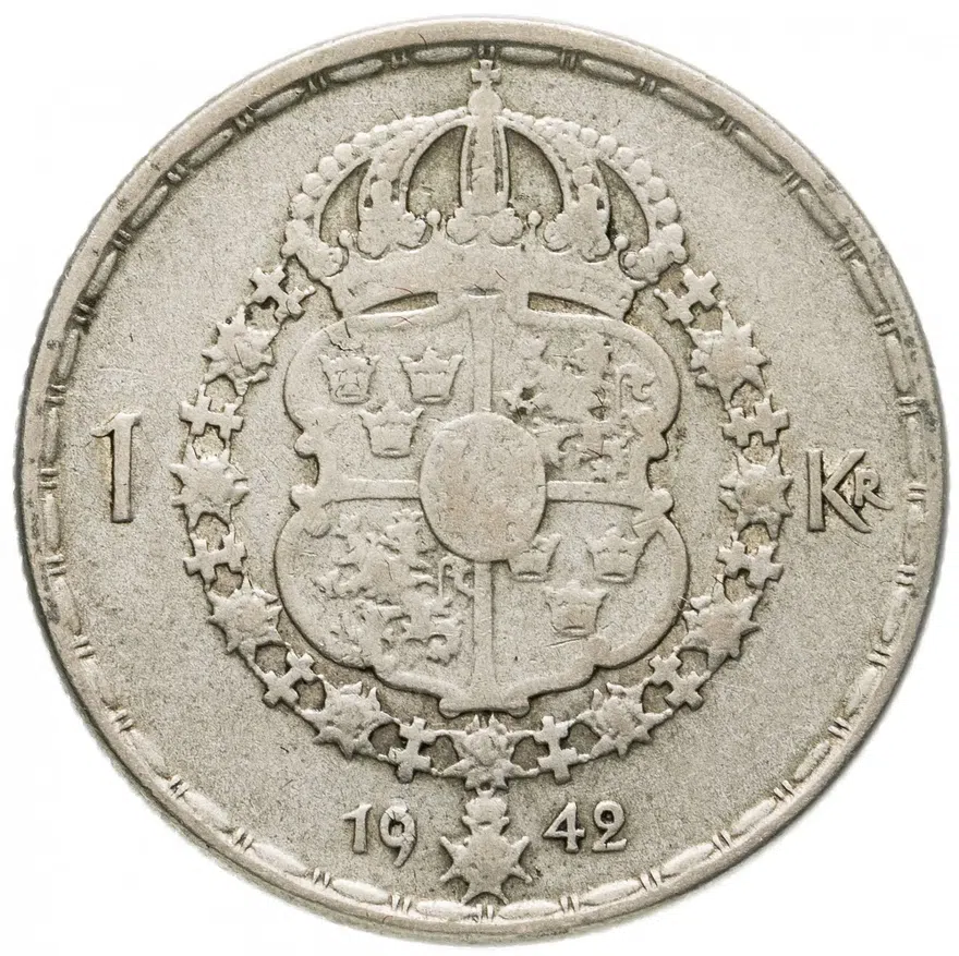 Швеция 1 крона (crown) 1942  Без надписи на реверсе, реверс