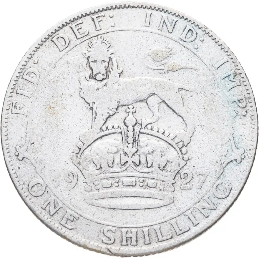 Великобритания 1 шиллинг (shilling) 1927  Старый реверс: 19 корона 27, реверс