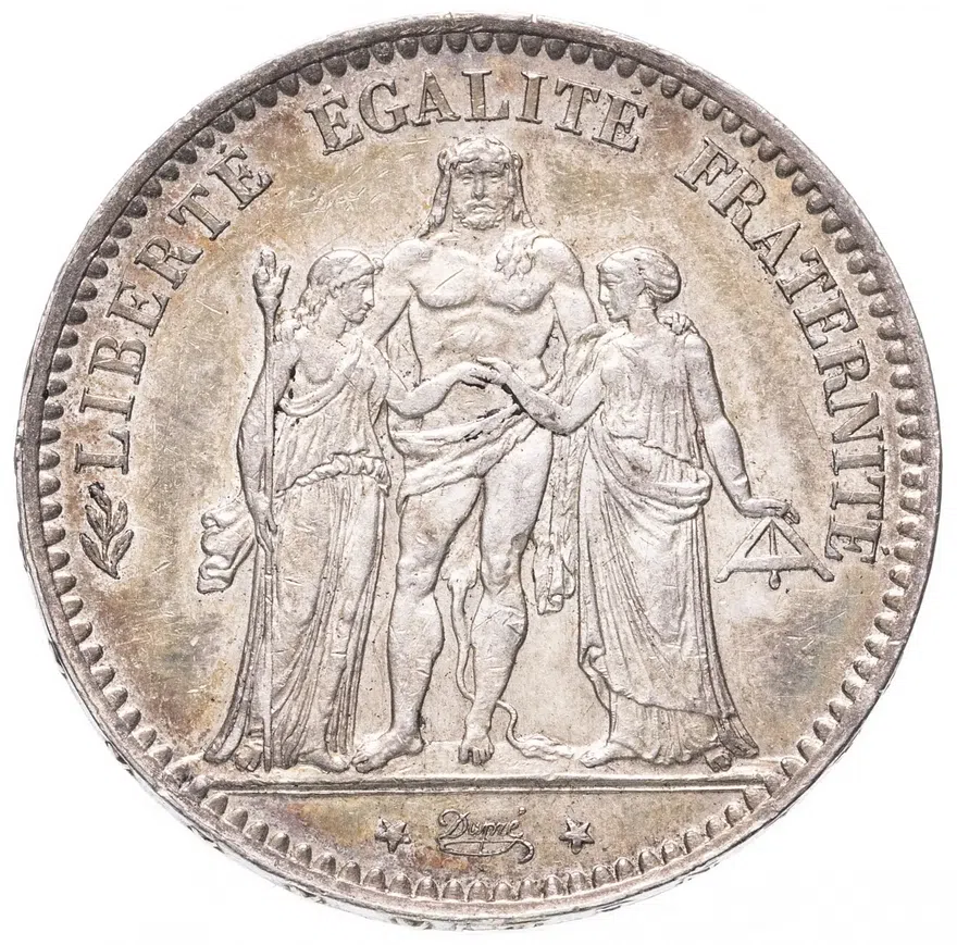 Франция 5 франков (francs) 1876 Геркулес "A"