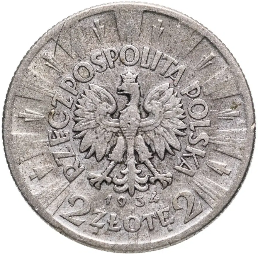 Польша 2 злотых 1934 Юзеф Пилсудский, реверс
