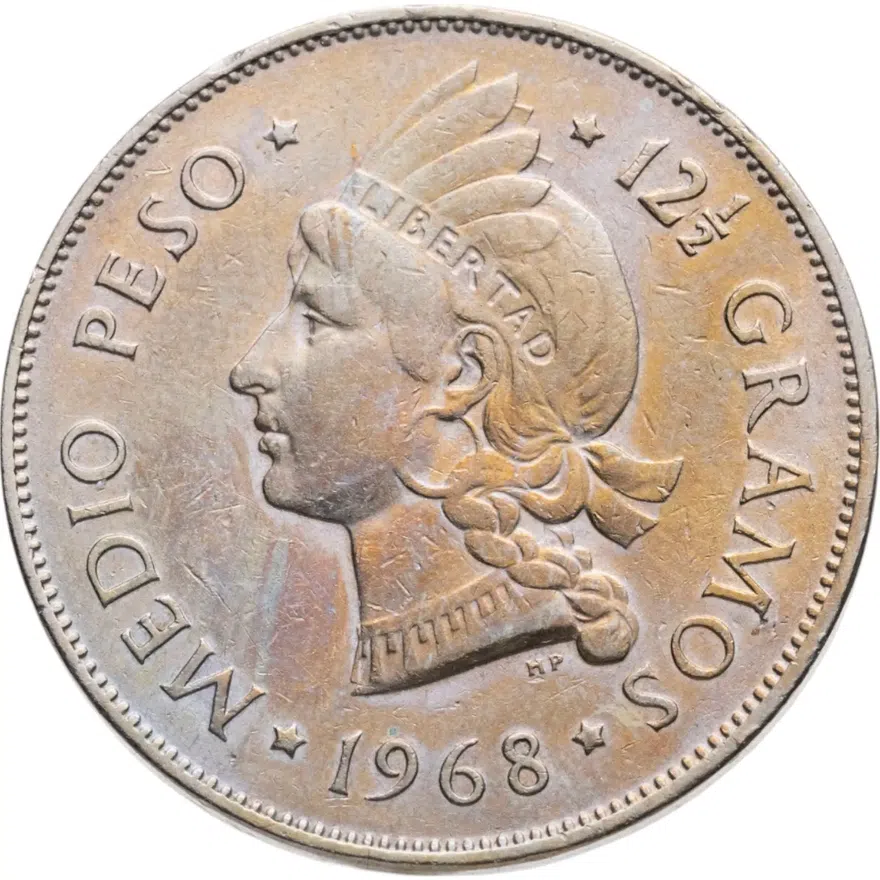 Доминикана 1/2 песо (peso) 1968, реверс