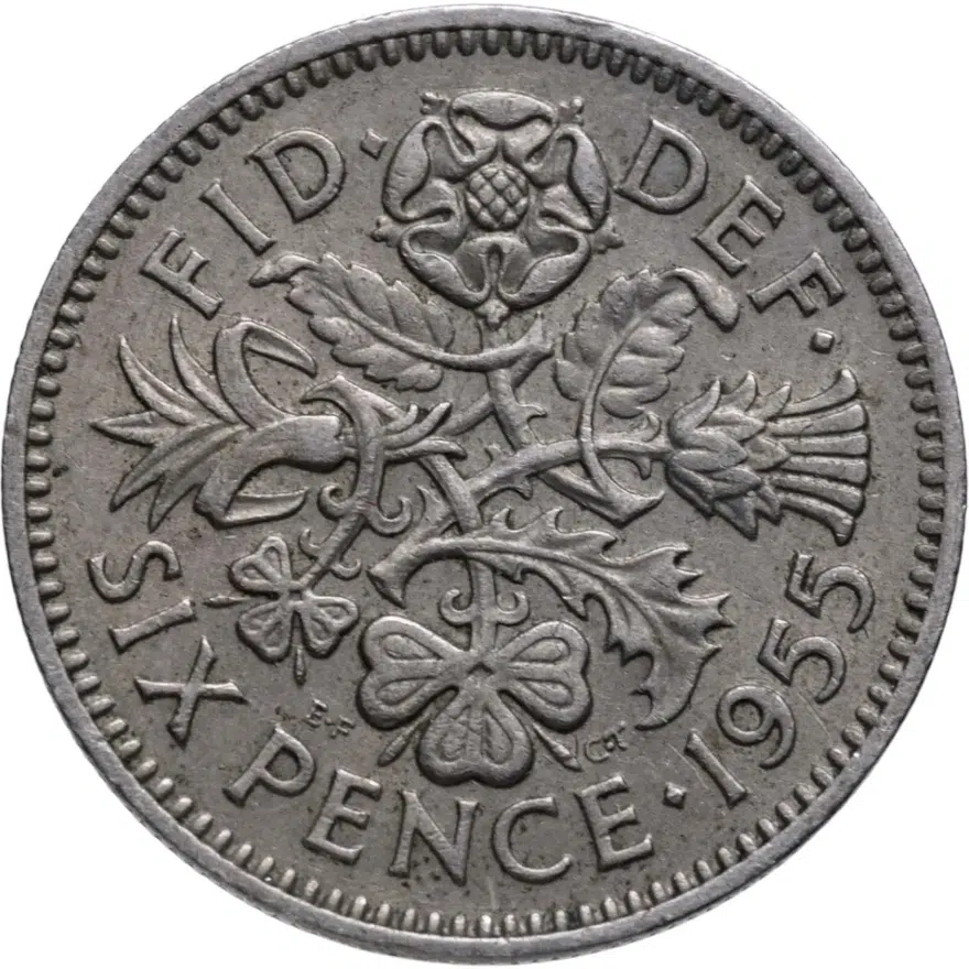 Великобритания 6 пенсов (pence) 1955, реверс