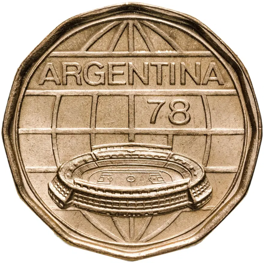 Аргентина 100 песо (pesos) 1978  Чемпионат мира по футболу, реверс