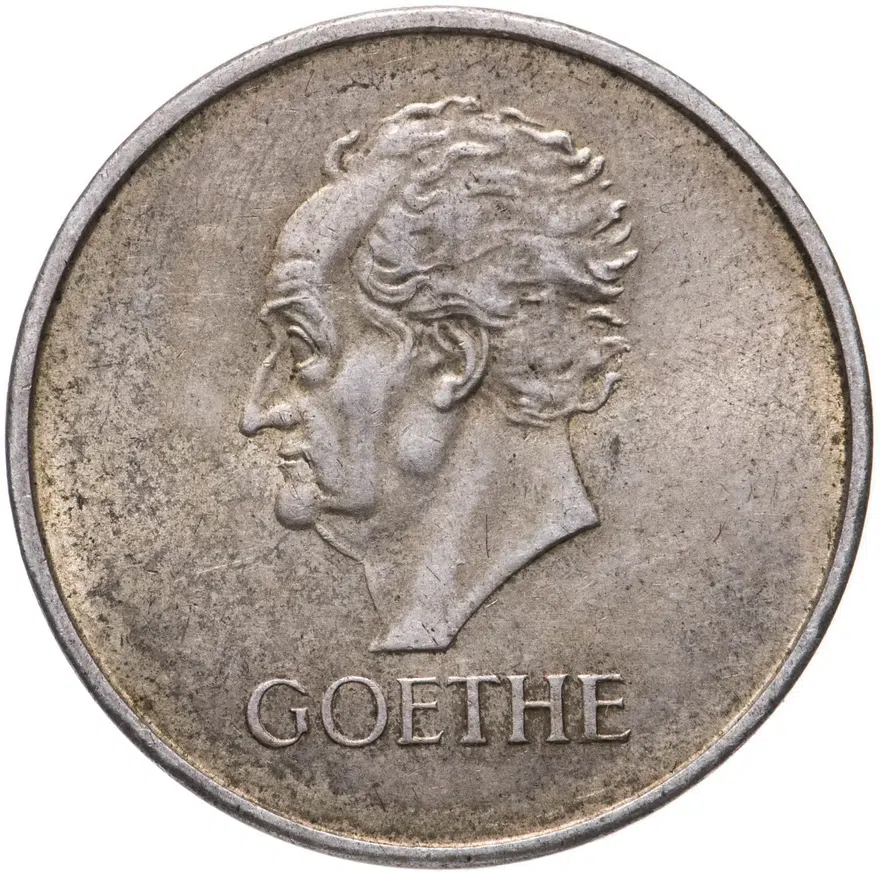 Германия 3 рейхсмарки (reichsmark) 1932 F 100 лет со дня смерти Гёте знак монетного двора "F" — Штутгарт