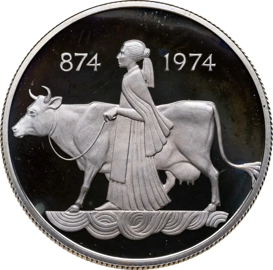 Исландия 500 крон (kronur) 1974  1100 лет первым поселенцам, аверс