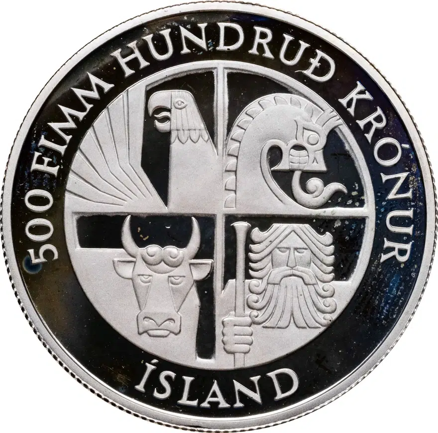 Исландия 500 крон (kronur) 1974  1100 лет первым поселенцам, реверс