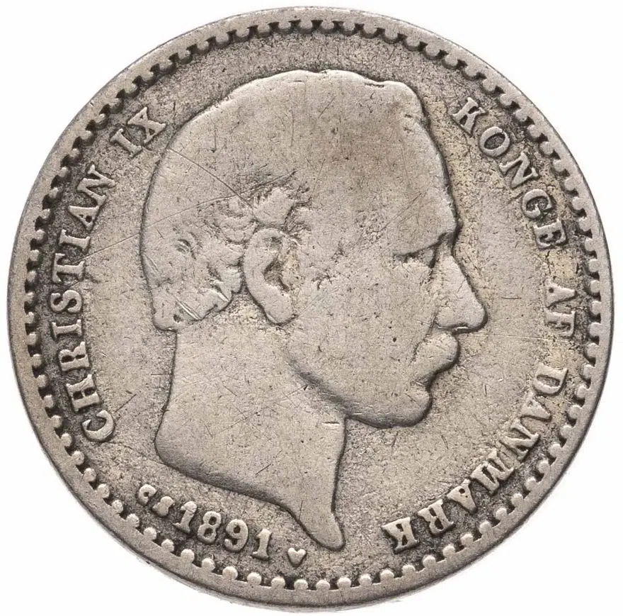 Дания 25 эре (ore) 1891, реверс