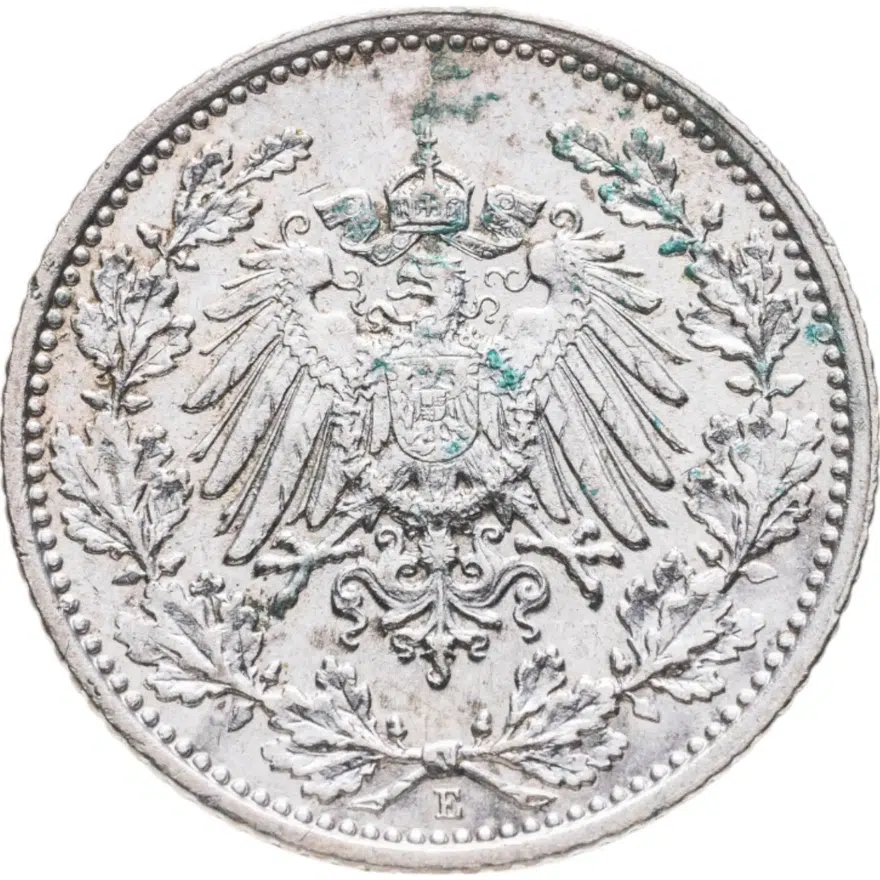 Германия (Германская Империя) 1/2 марки (mark) 1915 E, реверс