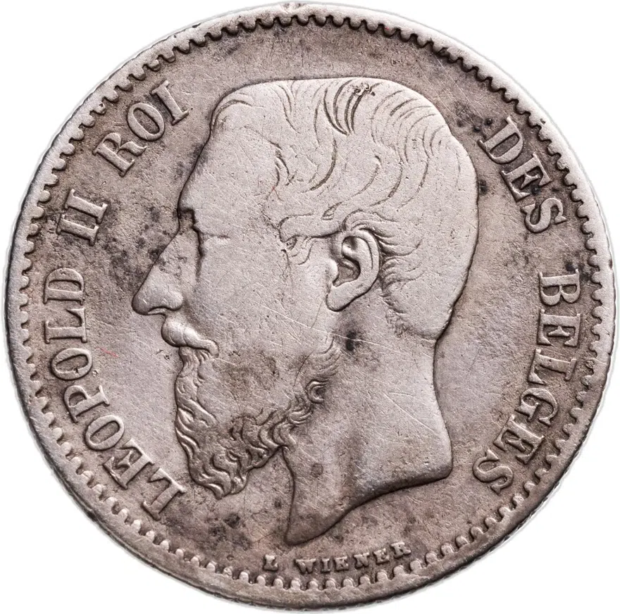Бельгия 1 франк (franc) 1867   надпись на французском - "DES BELGES"