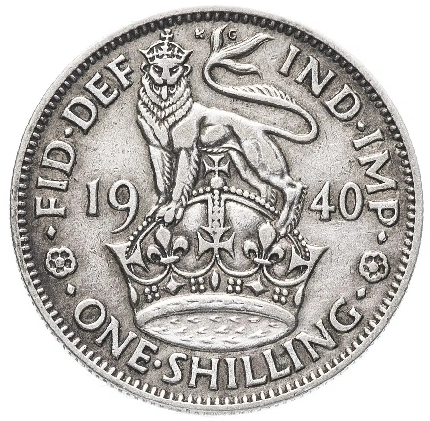 Великобритания 1 шиллинг (shilling) 1940   Английский шиллинг - лев, стоящий на короне, реверс
