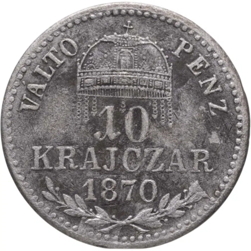 Венгрия 10 крейцеров (krajczar) 1870 KB  знак монетного двора "KB" - Кремница, реверс