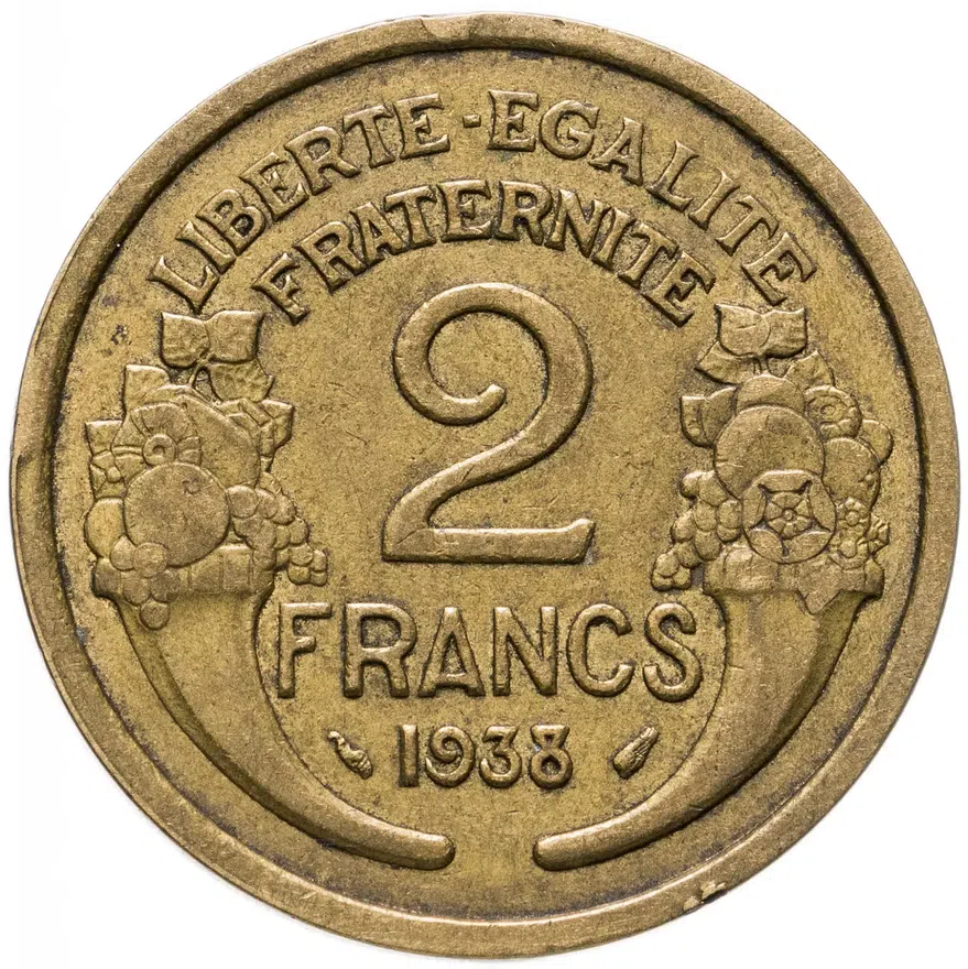 Франция 2 франка (francs) 1938, аверс