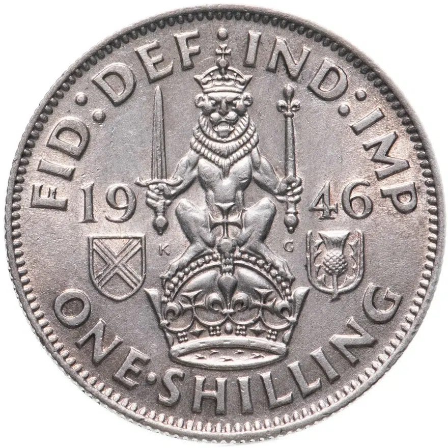 Великобритания 1 шиллинг (shilling) 1946   Шотландский шиллинг - лев, сидящий на короне, реверс