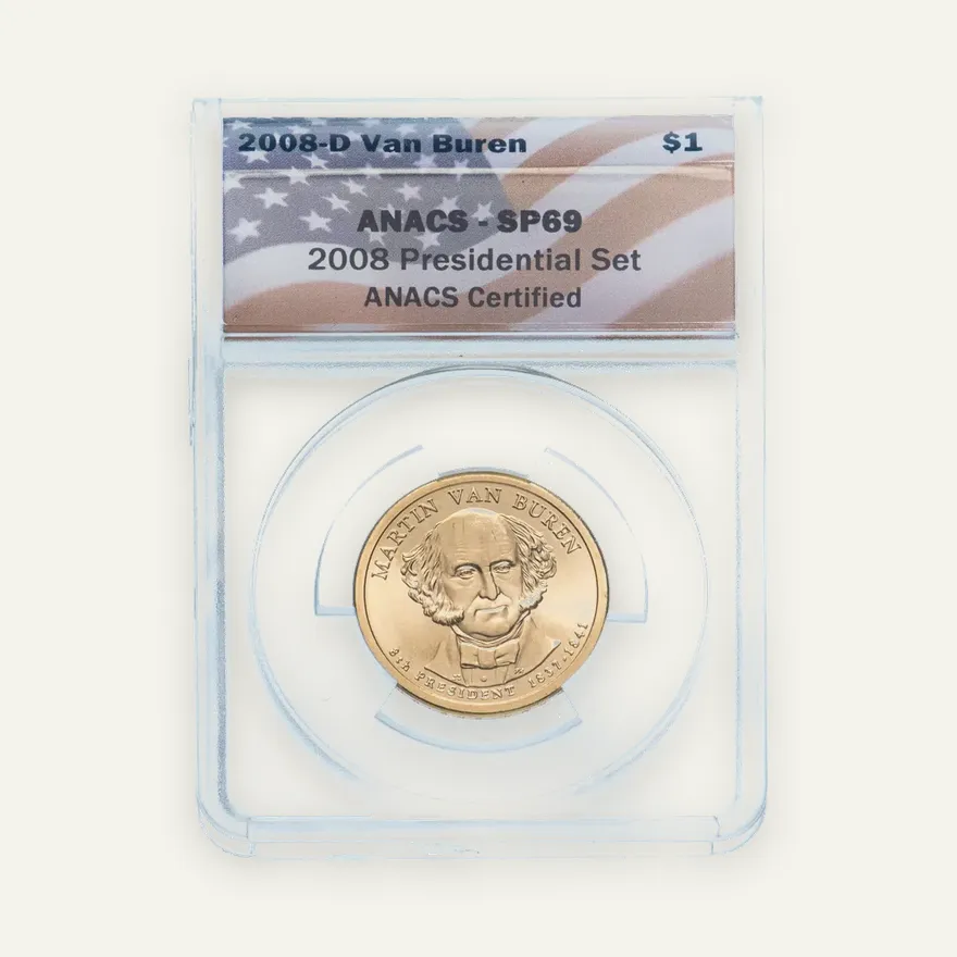 США 1 доллар (dollar) 2008 D Мартин Ван Бюрен (8-й президент США) в слабе ANACS SP69
