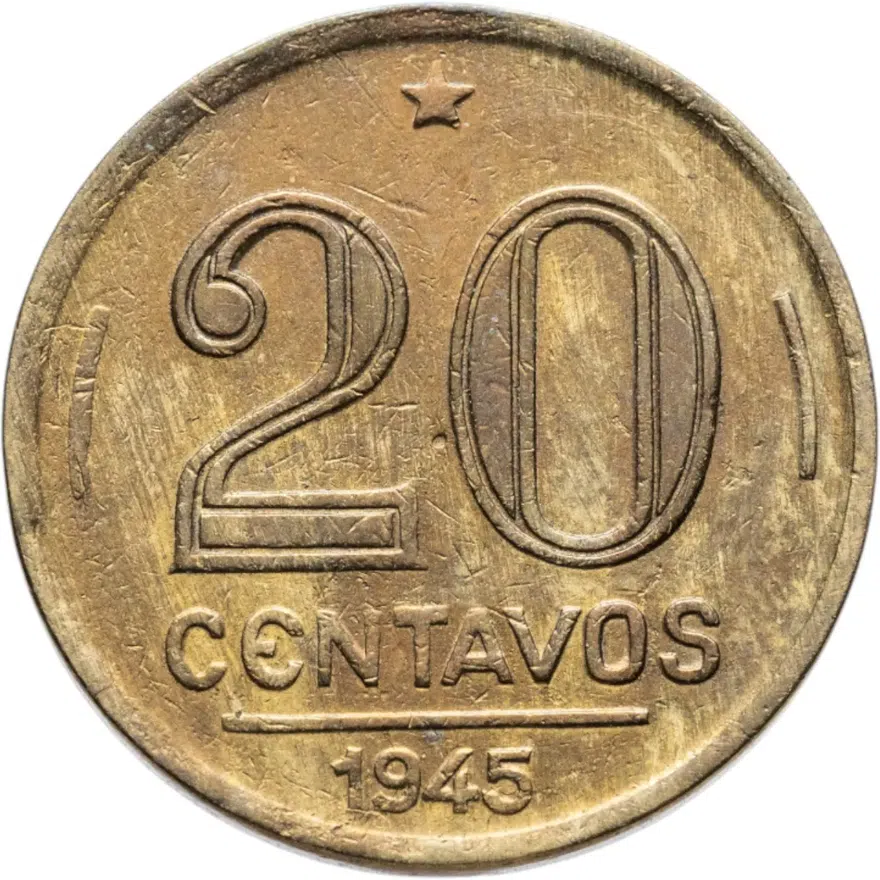 Бразилия 20 сентаво (centavos) 1945  Жетулиу Варгас, реверс