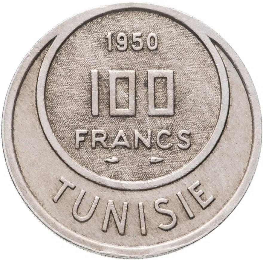 Тунис 100 франков (francs) 1950, реверс