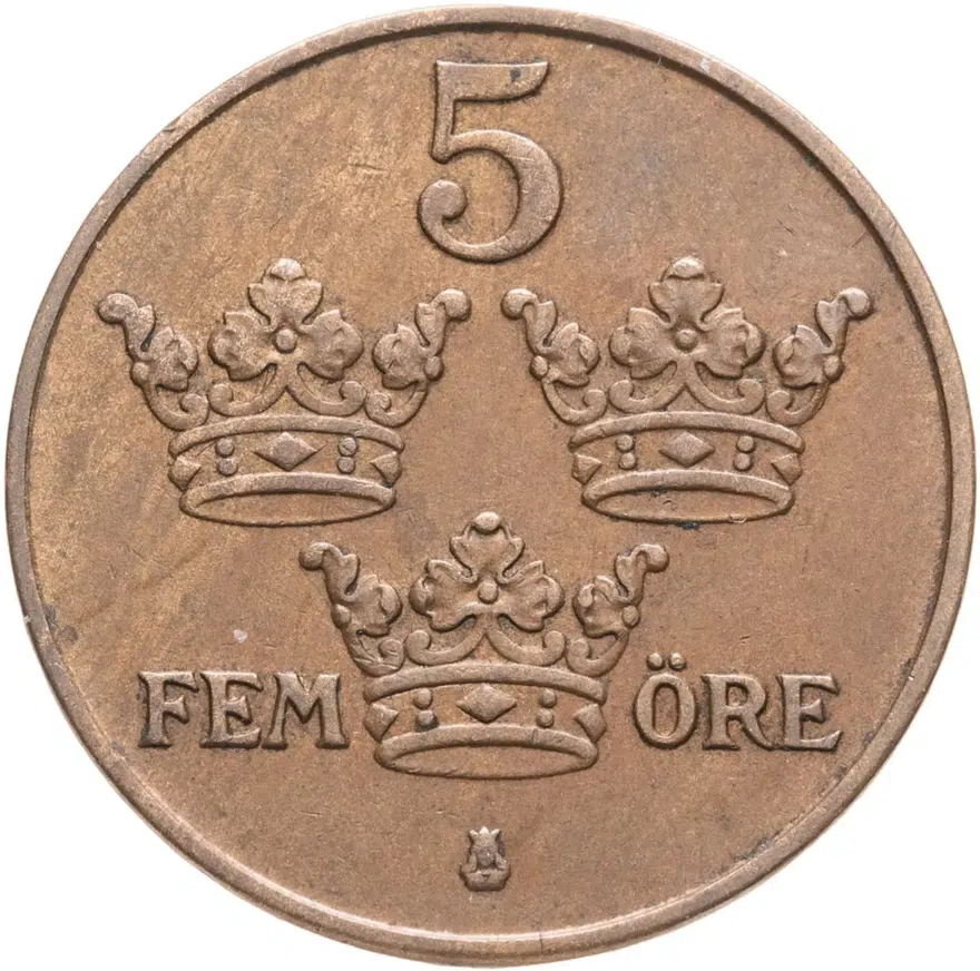 Швеция 5 эре (ore) 1950  бронза (коричневый цвет), реверс