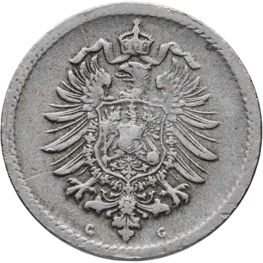 Германия 5 пфеннигов (pfennig) 1875 G  знак монетного двора: "G" - Карлсруэ, реверс