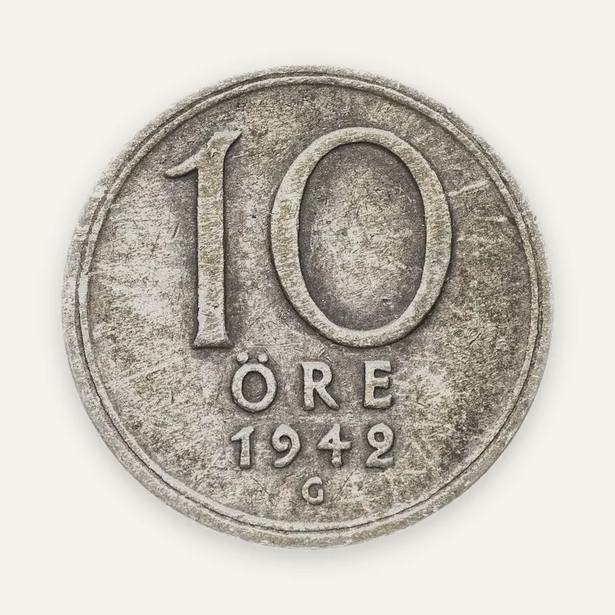 Швеция 10 эре (ore) 1942 Корона и надпись "SVERIGE" на аверсе, аверс