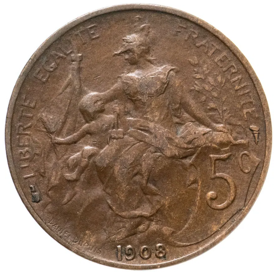 Франция 5 сантимов (centimes) 1908, реверс