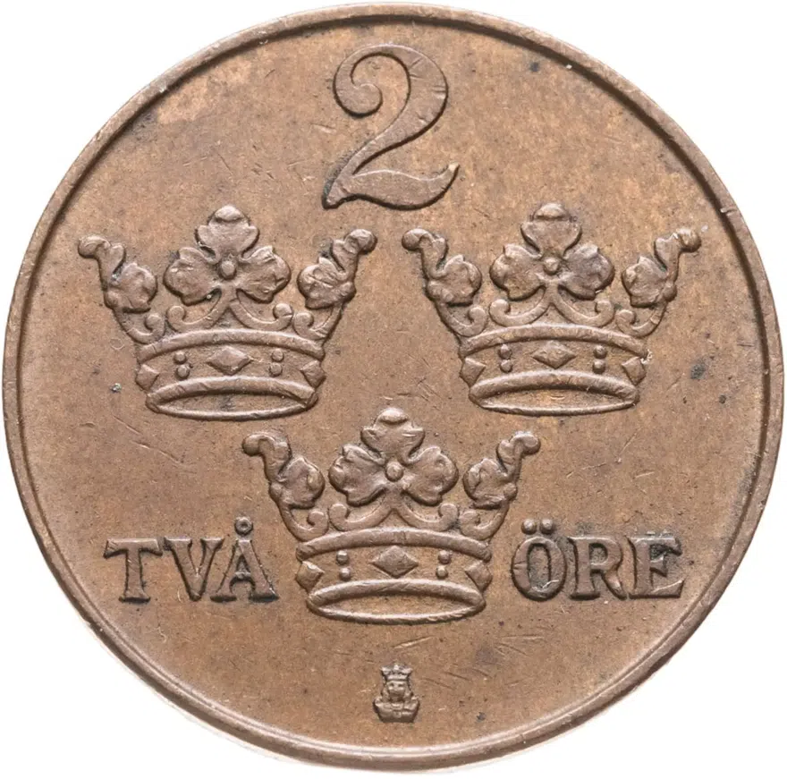 Швеция 2 эре (ore) 1910, аверс