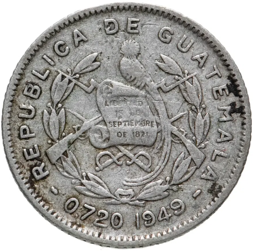 Гватемала 5 сентаво (centavos) 1949 новый тип, реверс