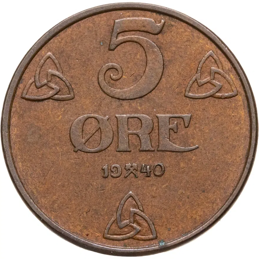 Норвегия 5 эре (ore) 1940, аверс