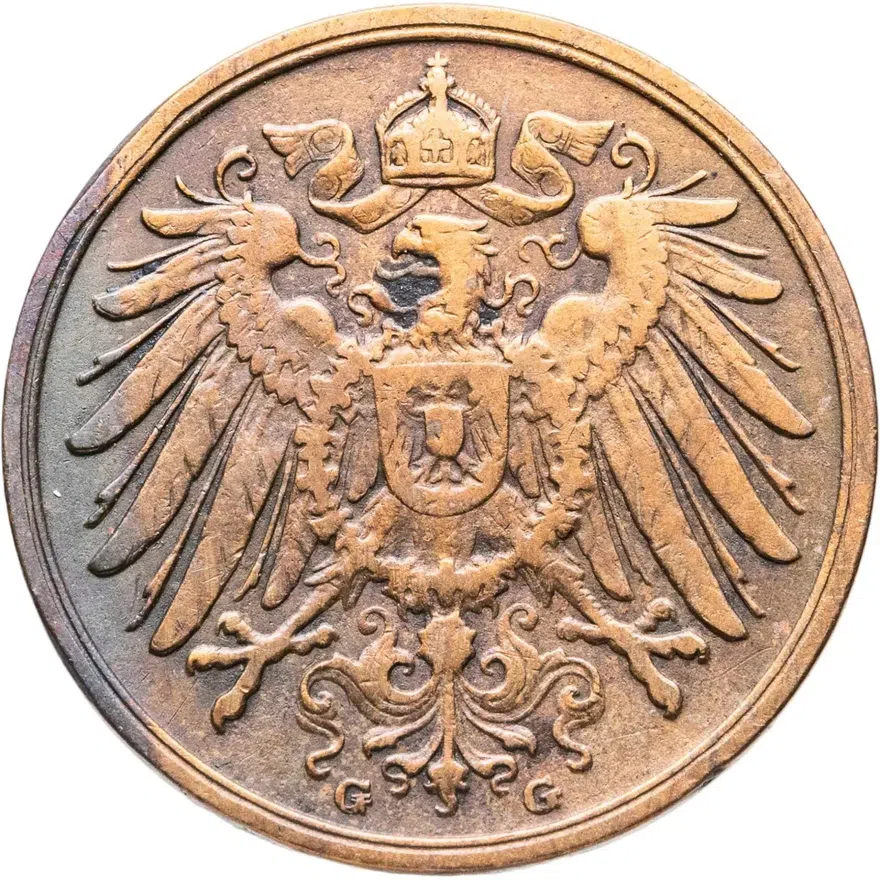 Германия 2 пфеннига (pfennig) 1905 G  знак монетного двора: "G" - Карлсруэ, реверс
