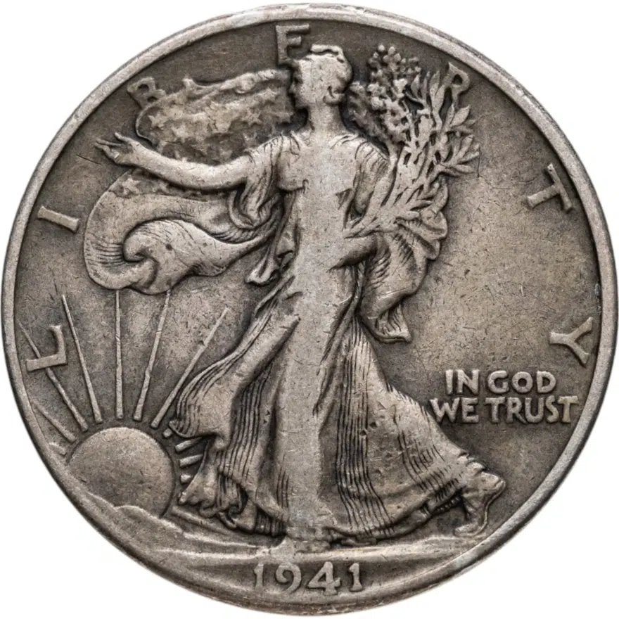 США 50 центов (1/2 доллара, half dollar) 1941 Walking Liberty Half Dollar Без отметки монетного двора, аверс