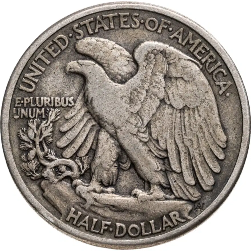 США 50 центов (1/2 доллара, half dollar) 1941 Walking Liberty Half Dollar Без отметки монетного двора, реверс