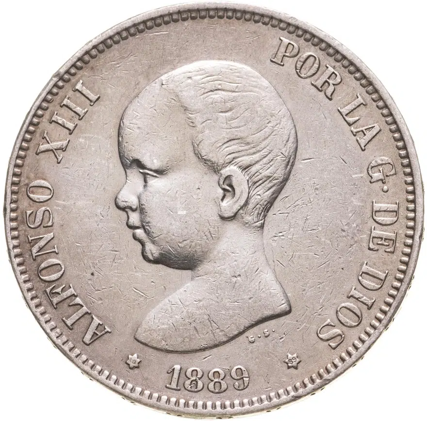 Испания 5 песет (pesetas) 1889, аверс