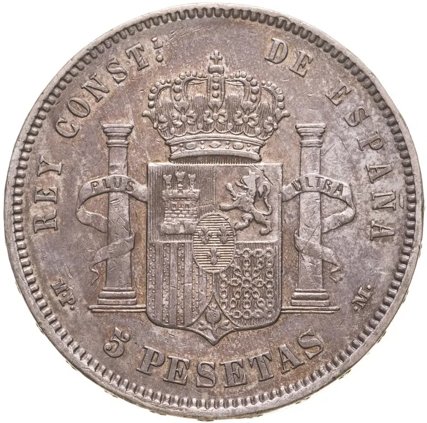 Испания 5 песет (pesetas) 1889, реверс