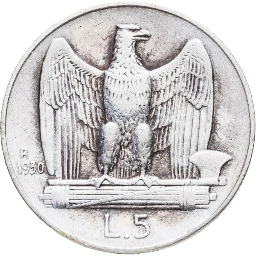 Италия 5 лир (lire) 1930, реверс