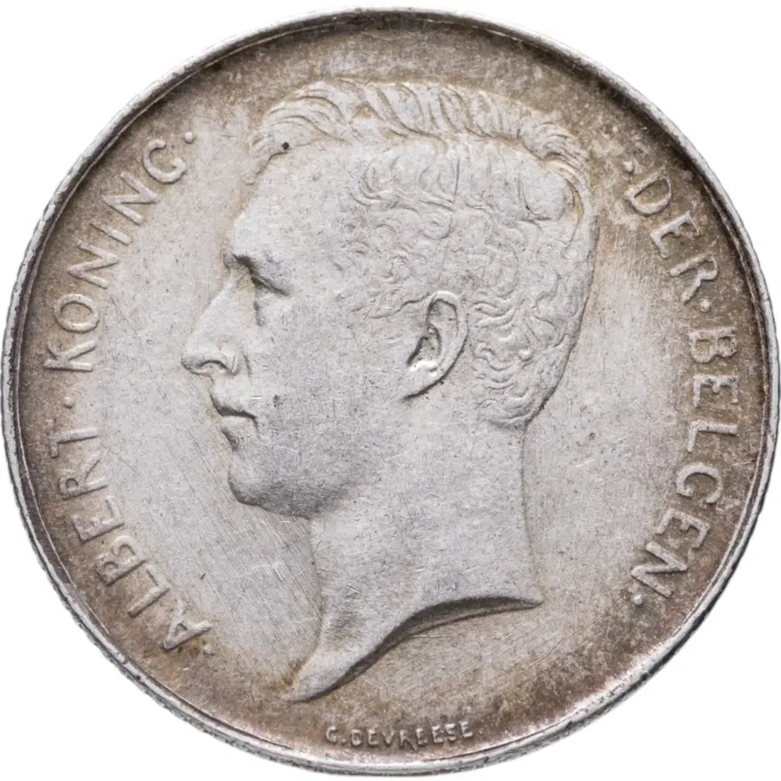 Бельгия 1 франк (franc) 1912  Надпись на голландском - 'ALBERT KONING DER BELGEN', реверс
