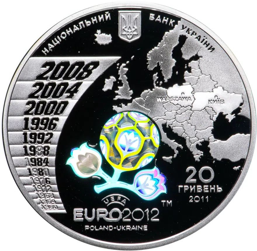 Украина 20 гривен 2011  Финальный турнир чемпионата Европы по футболу 2012, реверс