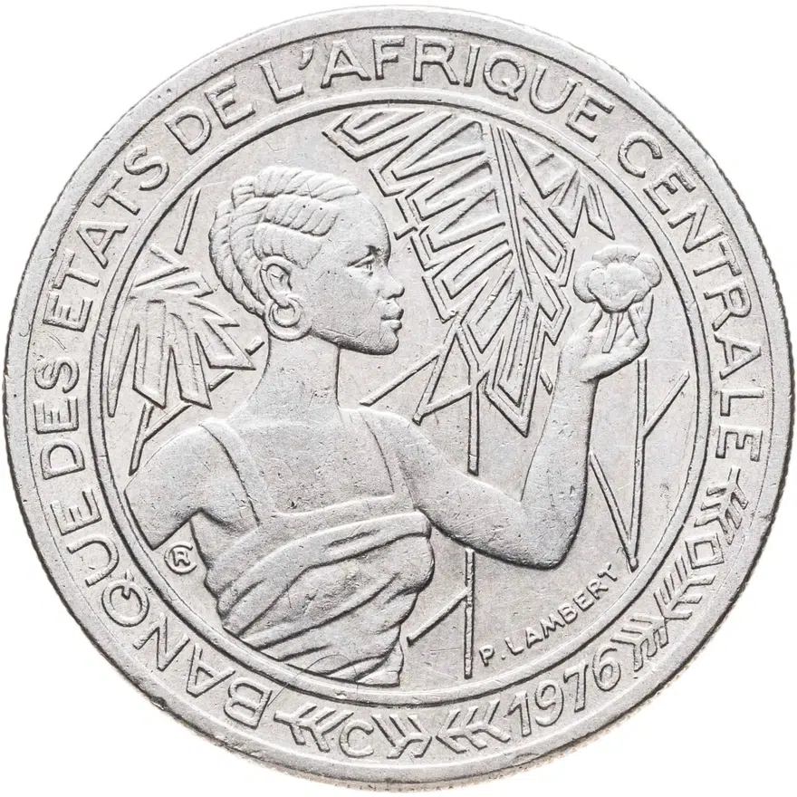 Центральная Африка (BEAC) 500 франков (francs) 1976   Отметка на реверсе "C" - Республика Конго, аверс