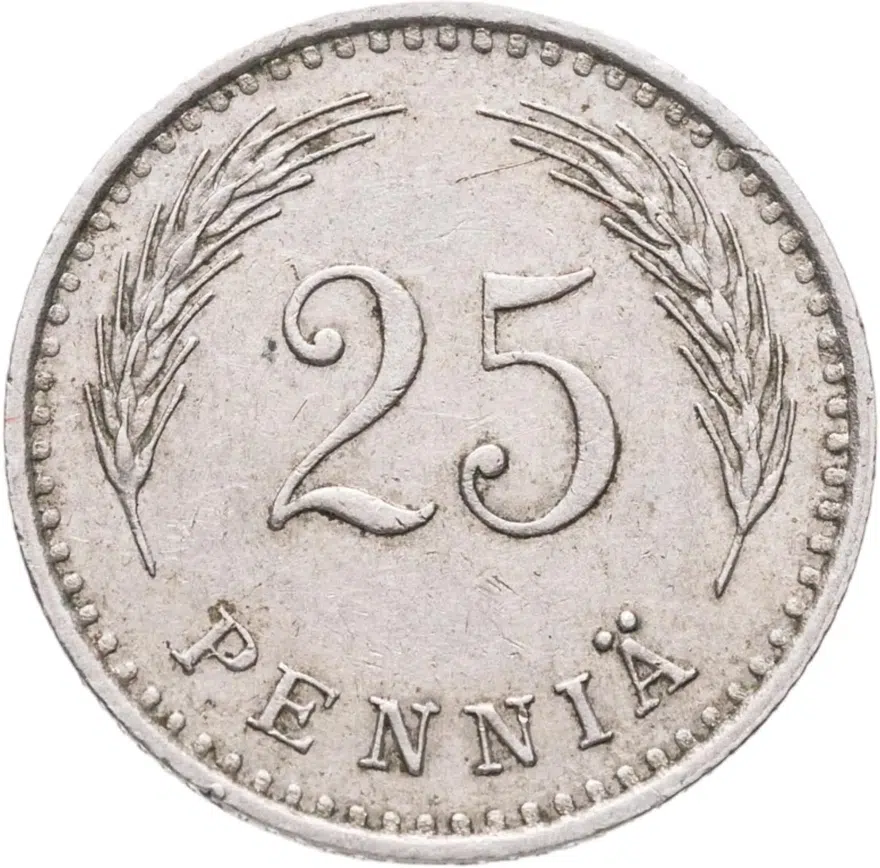 Финляндия 25 пенни (pennia) 1940  Медно-никелевый сплав /серый цвет/