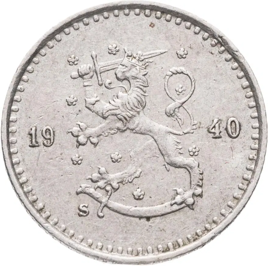 Финляндия 25 пенни (pennia) 1940  Медно-никелевый сплав /серый цвет/, реверс