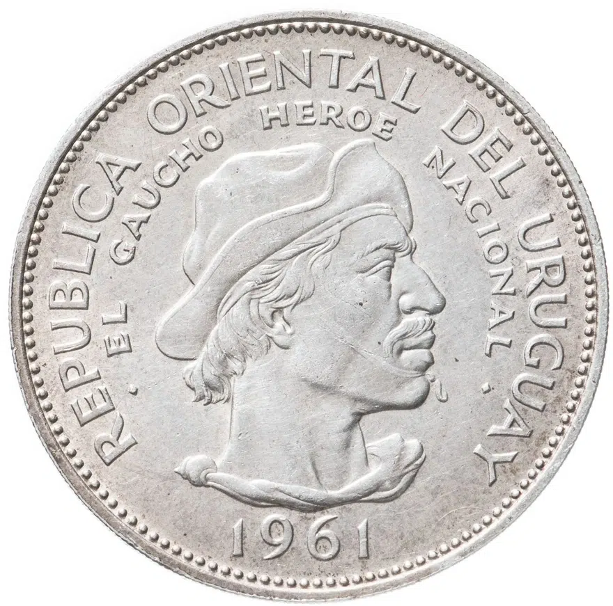 Уругвай 10 песо 1961 "150 лет Революции против Испании"