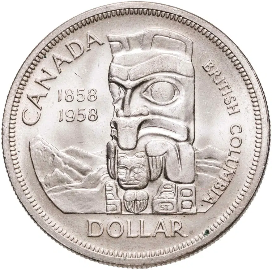 Канада 1 доллар (dollar) 1958  100 лет со дня основания Британской Колумбии, реверс
