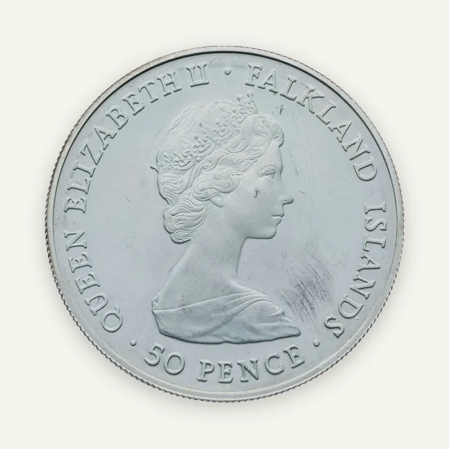Фолклендские острова 50 пенсов (pence) 1983  150 лет Британскому управлению, реверс