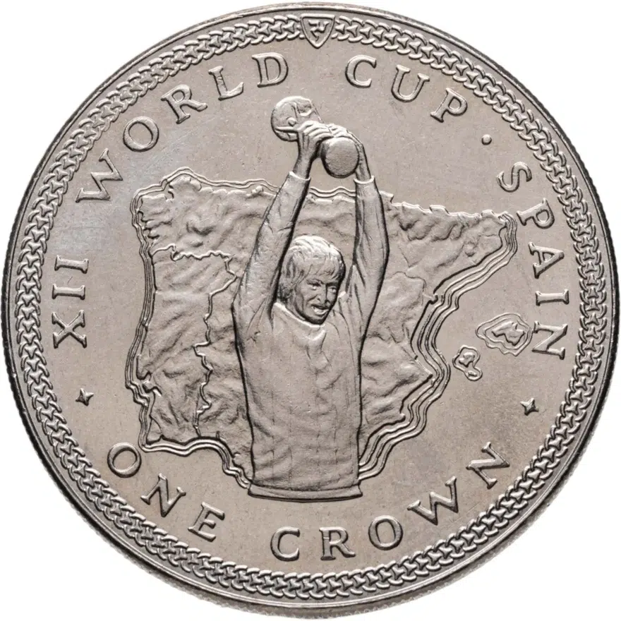 Остров Мэн 1 крона (crown) 1982  Чемпионат мира по футболу 1982, Испания - кубок, аверс