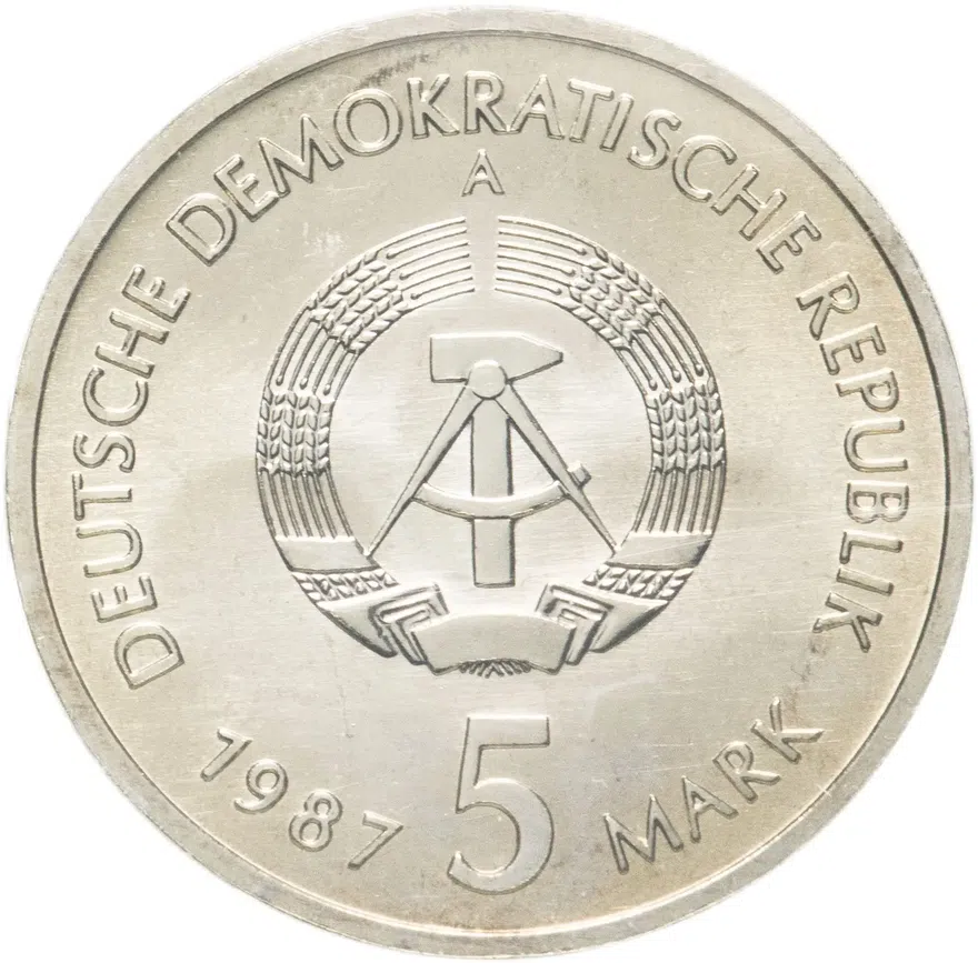 Германия (ГДР) 5 марок 1987   "750 лет Берлину – Квартал Николаи", реверс