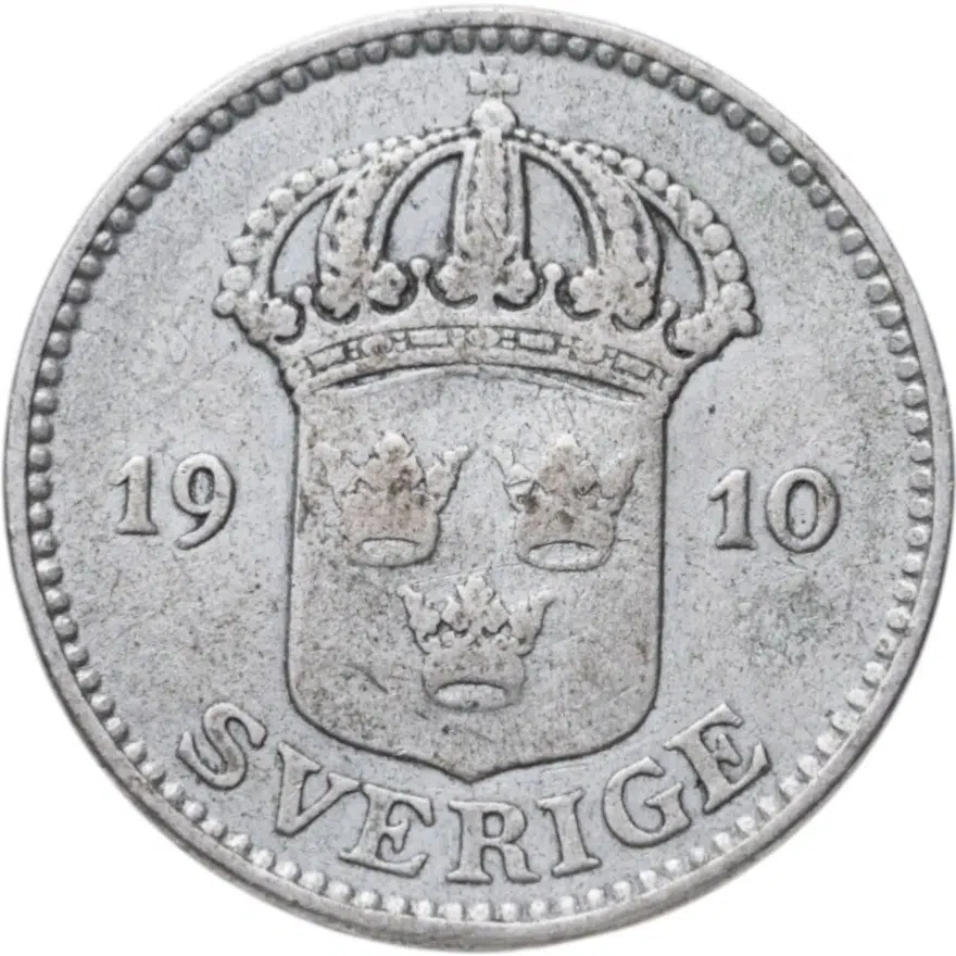 Швеция 25 эре (ore) 1910, реверс