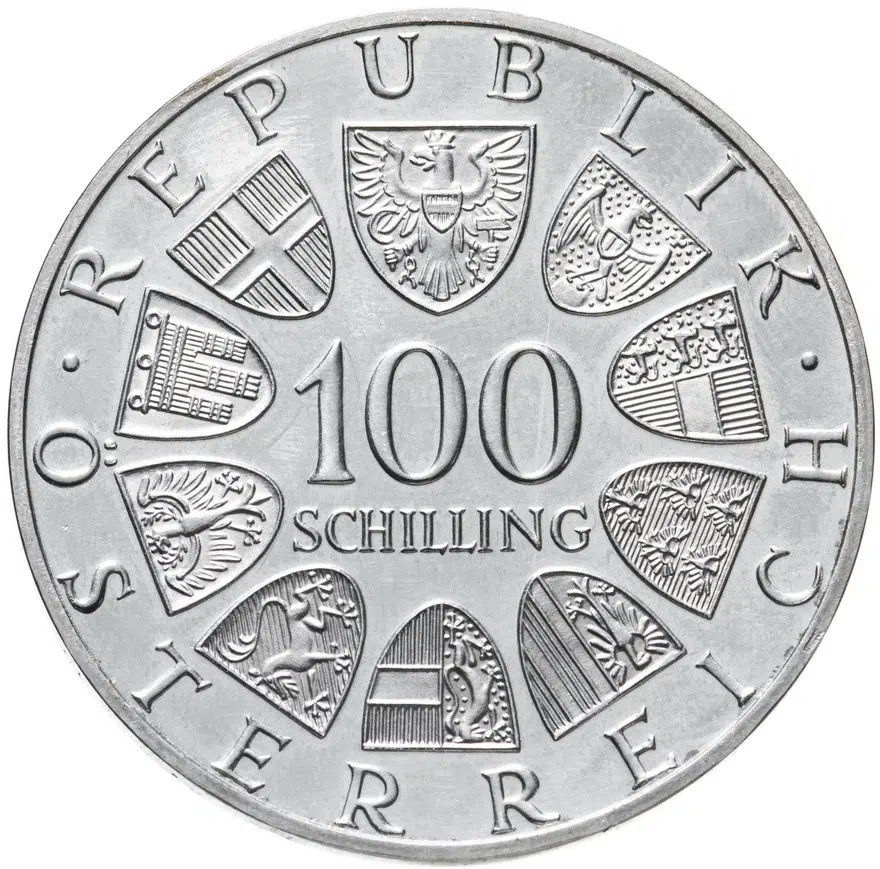 Австрия 100 шиллингов (shillings) 1979  Дом фестивалей и конгрессов в Брегенце, реверс