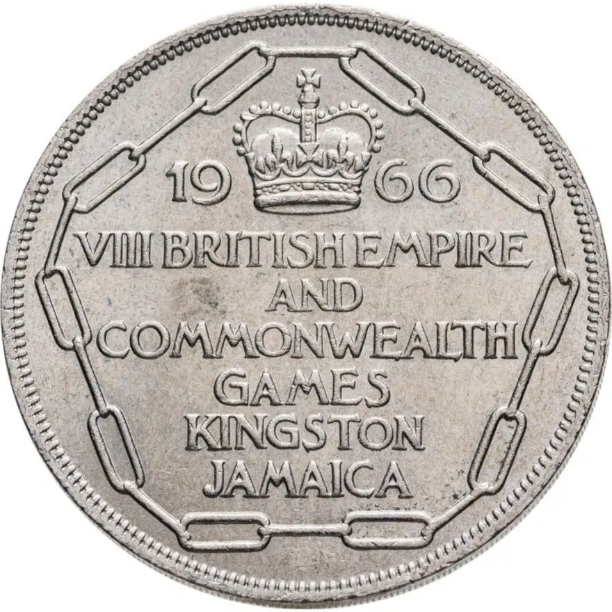 Ямайка 5 шиллингов (shillings) 1966   VIII Игры Содружества, реверс