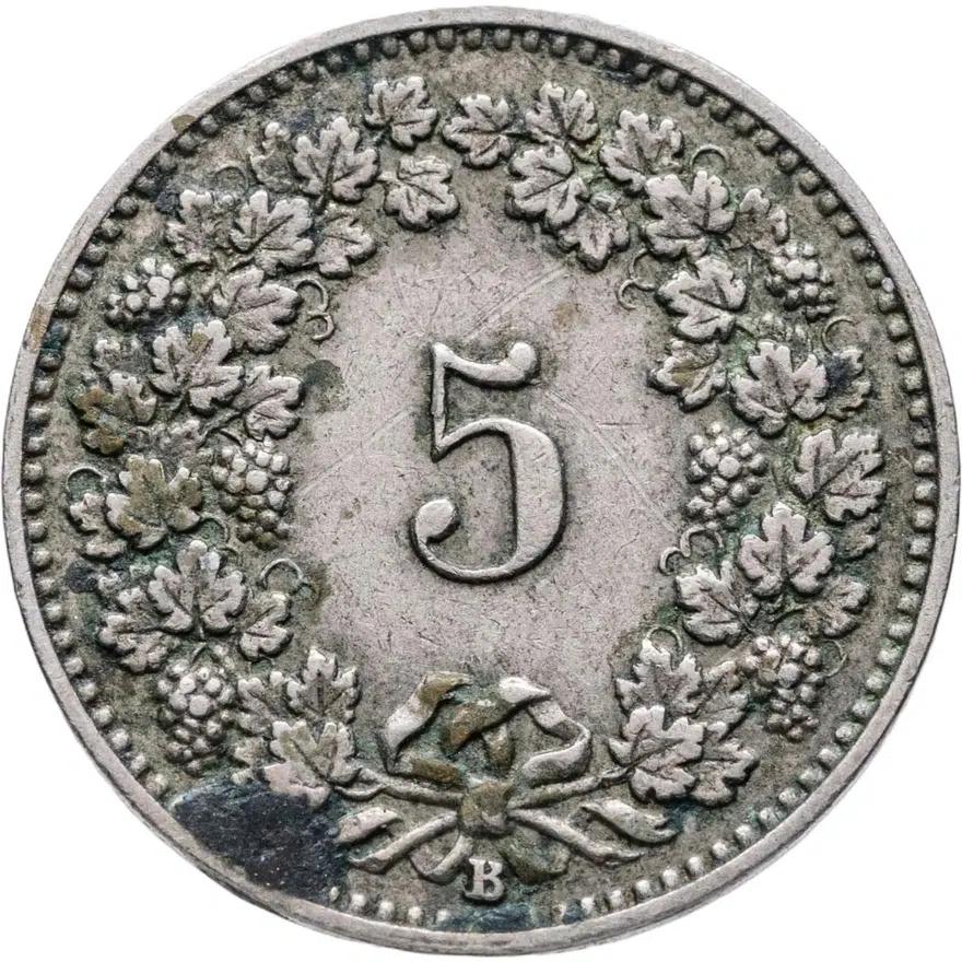 Швейцария 5 раппенов (rappen) 1899, реверс