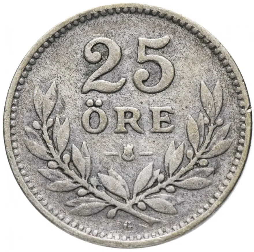 Швеция 25 эре (ore) 1929, реверс