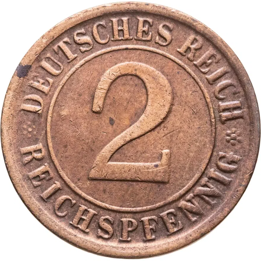 Германия (Третий рейх ) 2 рейхспфеннига (reichspfennig) 1924, аверс